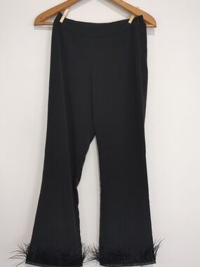 Urban Outfitters Black Wide-Leg Pants with Feather Trim